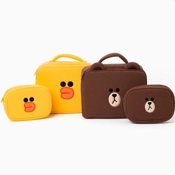 Brown Urso Saco Cosmético Set Amarelo Duck Maquiagem Bolsas 1Big + 1Small Girls Travel Make up Case Beauty Bate Heartry Pack Pacote de banho de banho