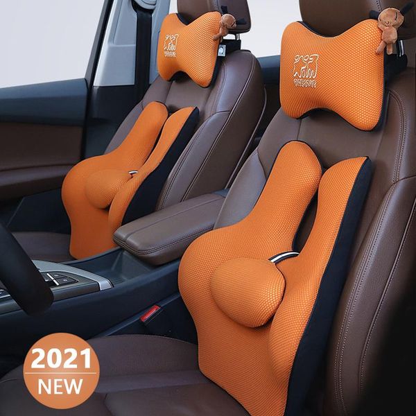 

seat cushions 2021 car pillow neck headrest memory cotton cellular grid lumbar breathable head support backrest cushion