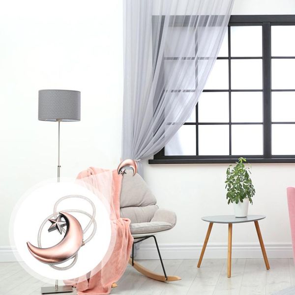

curtain & drapes 2pcs tiebacks magnetic metal button moon shape