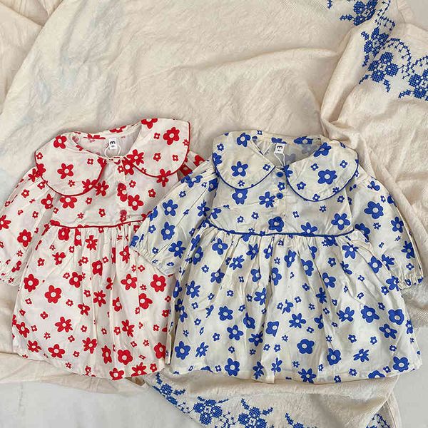 

girls dress new spring baby dresses cotton doll collar princess dress flower kids girl clothes children's clothing 210413, Red;yellow