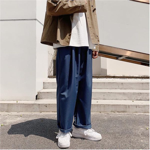 

men's pants 2021 spring and autumn hong style loose straight boys fashion casual solid color trousers blue black / brown