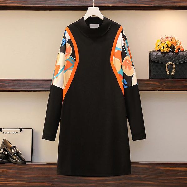 

casual dresses plus size fashion printed women sweatshirt dress 2021 autumn long sleeve o neck loose mini, Black;gray