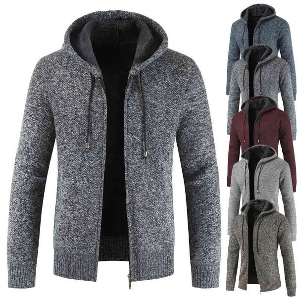 

men's zipper cardigan, solid color thick plush casual et, hoodie, autumn and winter, Black;brown