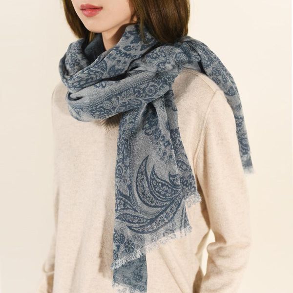 

scarves winter 100% pure wool scarf for women printed banada shawls and wraps lady pashmina echarpe warm foulard femme, Blue;gray