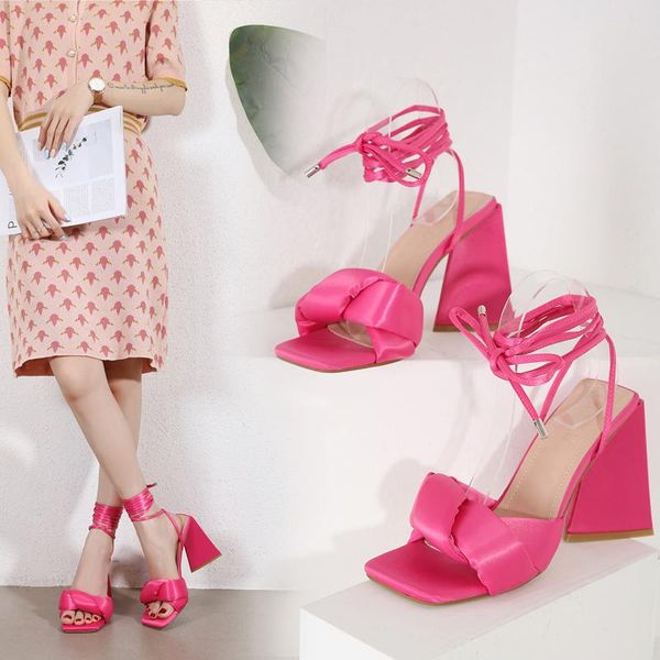 

sandals roman fashion open-toed square toe 11cm ladies temperament high heel summer lace-up large size 35-42., Black
