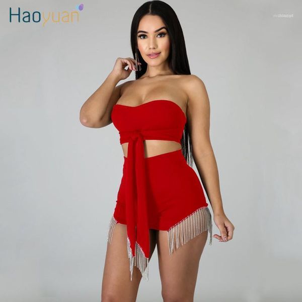 

two piece dress haoyuan sequin tassel 2 set women matching clothes off shoulder crop and shorts suit party club outfits1, White