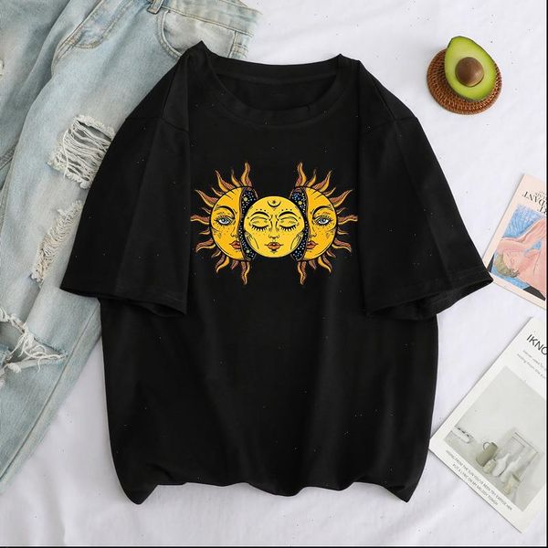 

sun vintage print summer tees women punk ins casual hip hop large size short sleeve ulzzang loose female fun, White