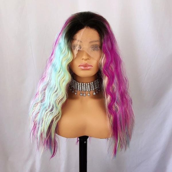 

synthetic wigs lace front wig natural wave rainbow color long glueless heat resistant fiber hair for women, Black
