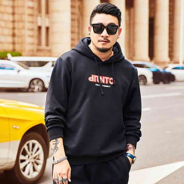 

large menswear plus bodysuit ins trend hip hop loose hooded embroidered fat man coat, Black