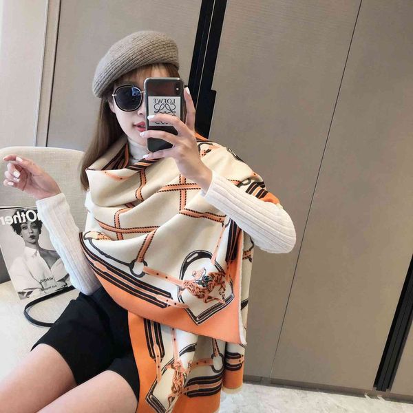 

70% off design scarf autumn and winter korean versatile long thickened women's simple warm imitation cashmere war horse shawl scarf, Blue;gray