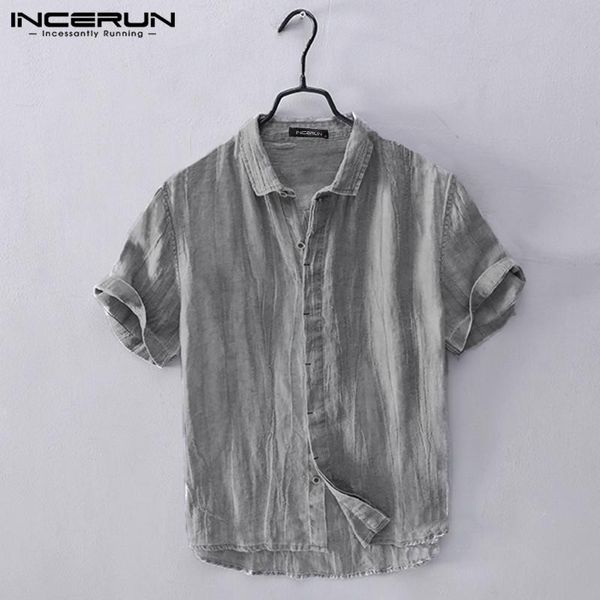 

men's casual shirts incerun men shirt cotton solid short sleeve 2021 button breathable streetwear lapel camisa brand harajuku, White;black