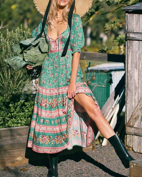 

hippie multi floral print womens dresses bohemian short sleeve off shoulder sashes rayon maxi vestidos, Black;gray