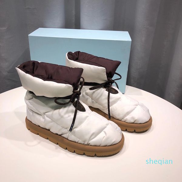 

designer women flat ankle boots down shoes waterproof nylon shoes black white lace-up soft warm snow boots