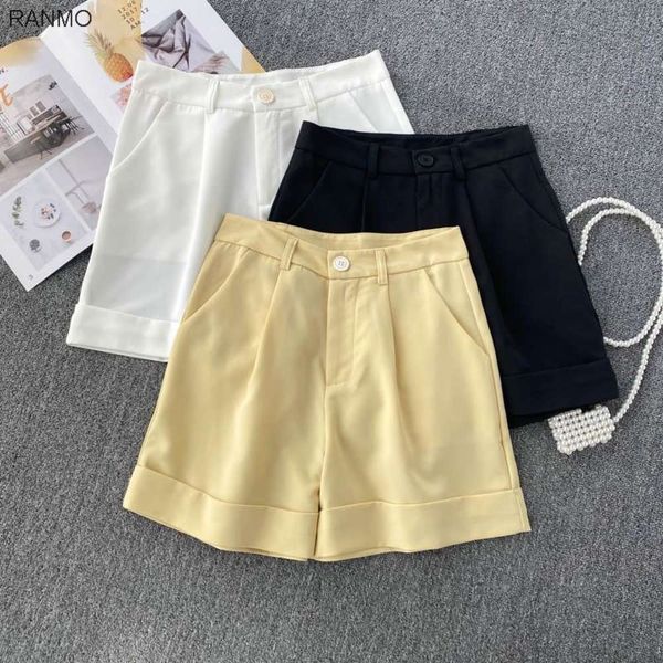 

summer women's casual pants wear 2021 korean simple solid color versatile high waist show thin wide leg short men's shorts, White;black