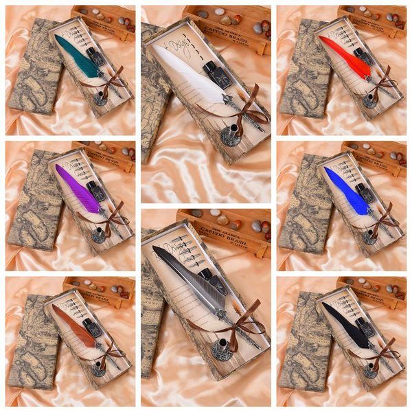 

european retro feather pen set swan dip office stationery christmas birthday present fountain pens