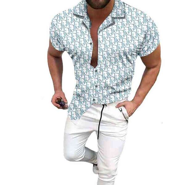 

2021 men's casual slim print shirt short sleeve, White;black