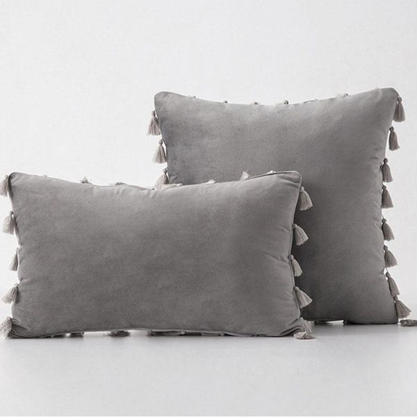 

cushion/decorative pillow boho style velvet fabric throw cushion cover with tassel pillowcover home decoration tufted embroidery pillowcase