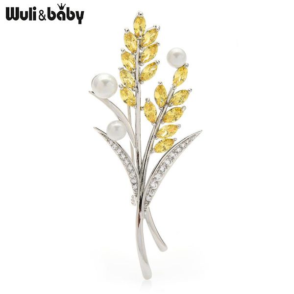 

pins, brooches wuli&baby pearl yellow wheat for women luxury cubic zirconia party office brooch pins gifts, Gray