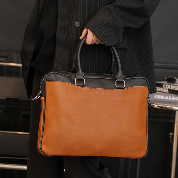 

briefcases simple retro leather briefcase for men travel business office laphandbag male shoulder messenger bags tote