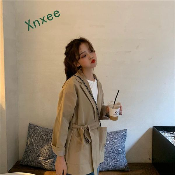 

women's jackets xnxee 2021 women cardigan spring autumn net red casual loose retro straps small suit chic wild jacket shirt female, Black;brown