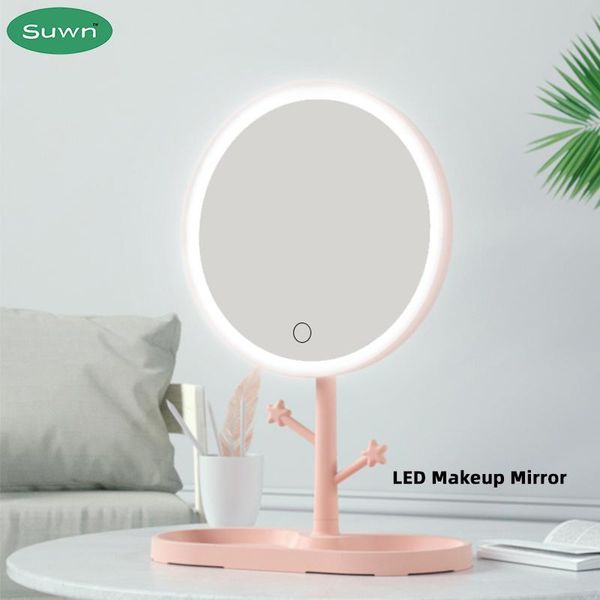 

compact mirrors led makeup mirror with light ladies storage lamp deskrotating vanity round shape cosmetic for female
