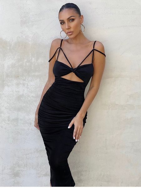 

casual dresses women spring veet fashion elegant black/pink color bodycon evening party es spaghetti strap sleeveless backless long d2j0, Black;gray