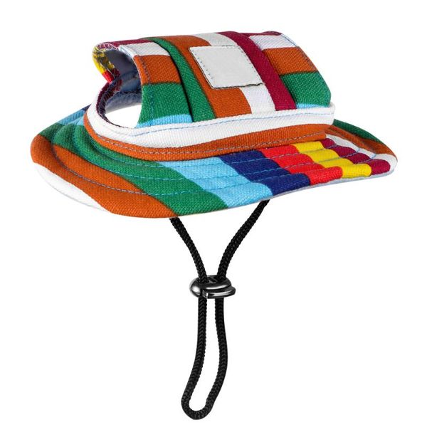 

pet dog canvas hat sun-shading cap with ear holes for small dogs size colorful stripe apparel