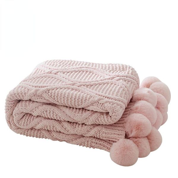 

blankets european modern simple wind snow neil knitted wool ball blanket decorative air conditioning sofa and throws