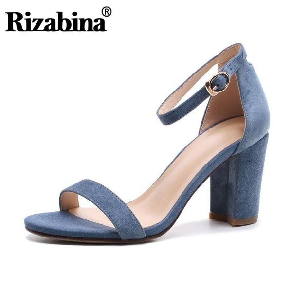 

dress shoes rizabina 5 color women real leather office sandals party wedding summer woman buckle high heels size 34-39, Black