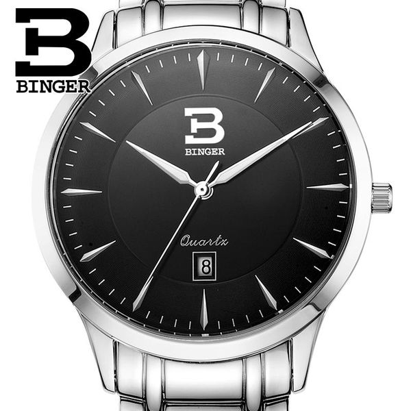 

wristwatches switzerland men's watch binger business sport quartz watches sapphire full stainless steel water resistance gold clock bg-, Slivery;brown