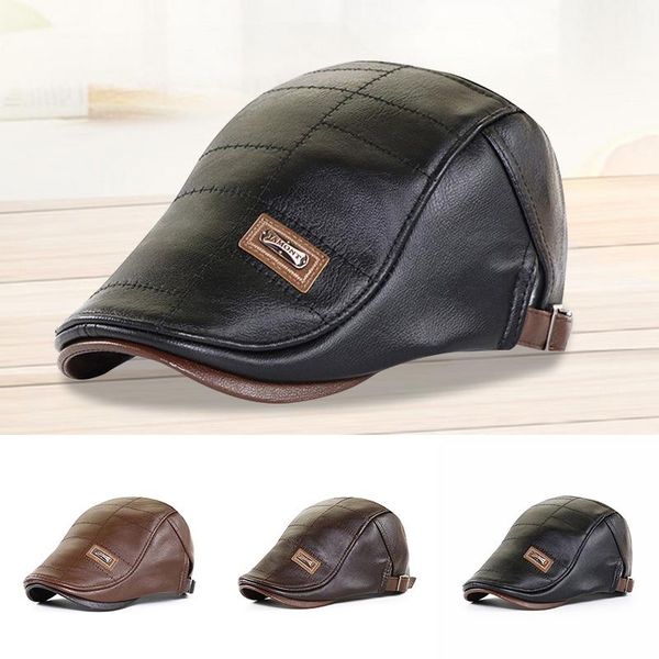 

berets pu beret vintage french flat cap adjustable strap buckle sboy cabbie drivers hat for winter driving hunting d88, Blue;gray