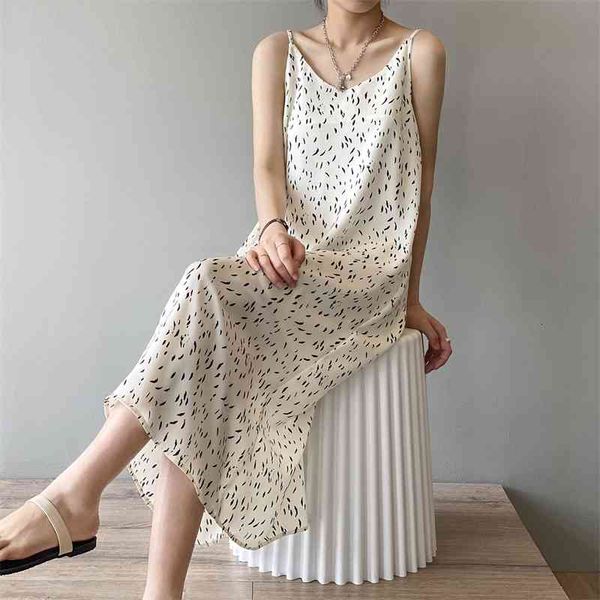 

casual dresses summer women leopard chiffon a-line camisl long korean style o-neck sleeveless female chic maix es 2h4, Black;gray