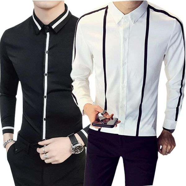 

camisa black white men long sleeve shirt fashion casual striped large size slim fit shirts spring and autumn men's, White;black
