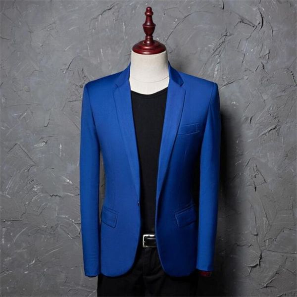 

men's suits & blazers korean suit slim casual jacket ropa de hombre single wedding dress royal blue theme clothes chaquetas y americana, White;black