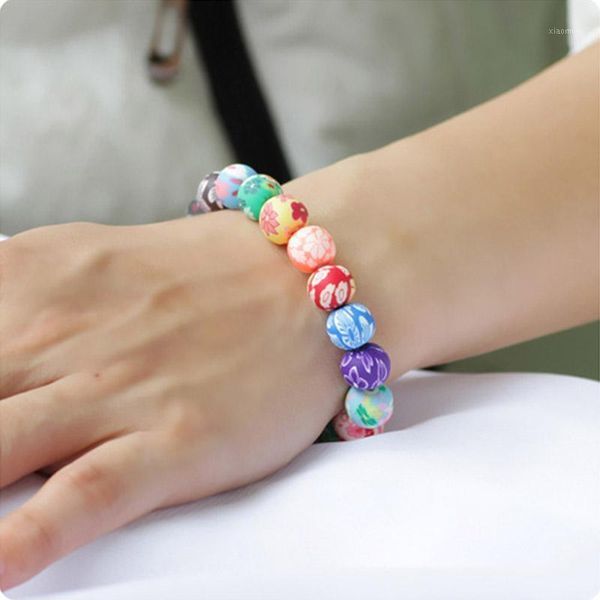 

charm bracelets polymer clay vinyl heishi african 10/12mm color disc bead round summer beach bohemian 2021 painted flower boho jewelry, Golden;silver