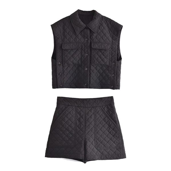 

women's two piece dress tangada 2021 solid padded waistcoat shorts set autumn fashion suit 2 piece sets, White