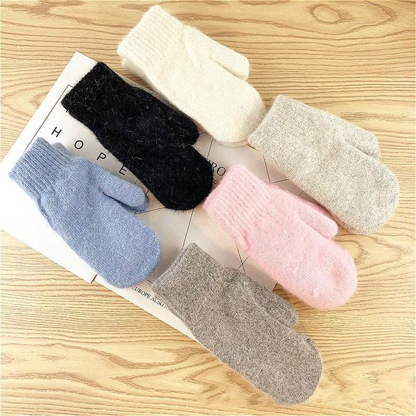 

five fingers gloves warm fashion wool female winter mittens fur fingerless women girls, Blue;gray
