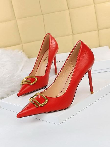 

dress shoes women fashion and elegant banquet stilettos shallow mouth pointed metal buckle decorative, Black