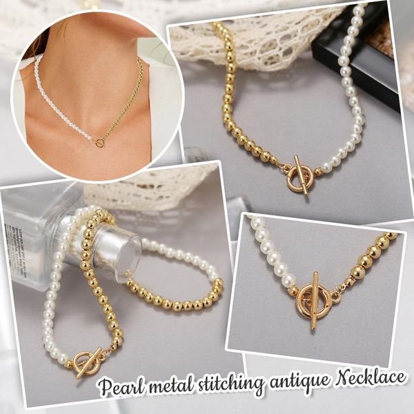 

chains 2021 all-match fashion design pearl metal stitching vintage necklace jewelry natural short birthday gift choker, Silver