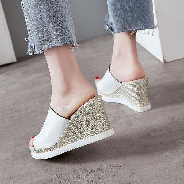 

slippers 2021 summer retro women's shoes high-heeled sandals wedge heel women wear half thick bottom, Black