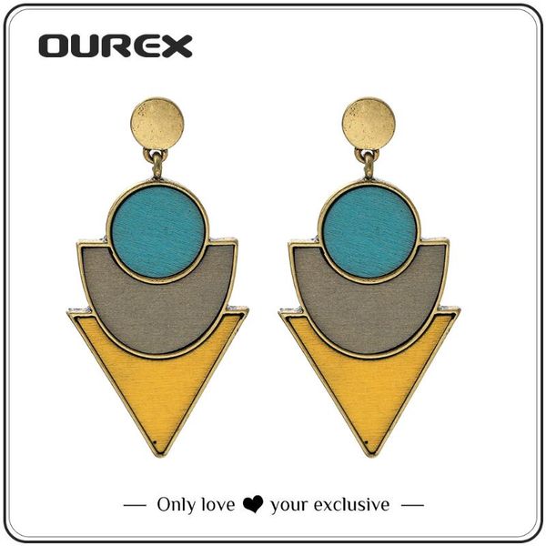 

hoop & huggie ourex 2021 fashion long drop earrings simple design handmade wooden dangle for women party jewelry wholesale, Golden;silver