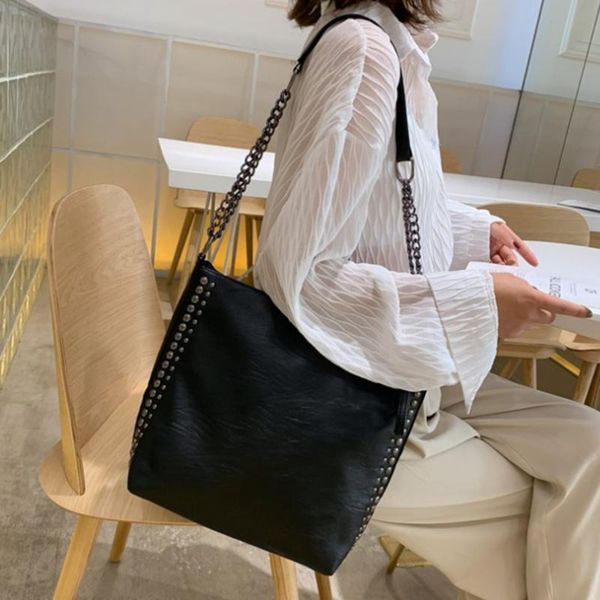 

evening bags casual rivet shoulder bag female chain crossbody for women leather handbags large capacity tote sac a main