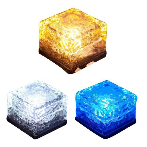 

solar lamps waterproof ip68 led light power clear glass ice rock brick paver white warm blue outdoor garden decoration