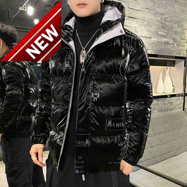 

2021 new print graffiti couple winter thickening short hat slim-fit down jacket fashion quality brand men warm coat lovers, Black