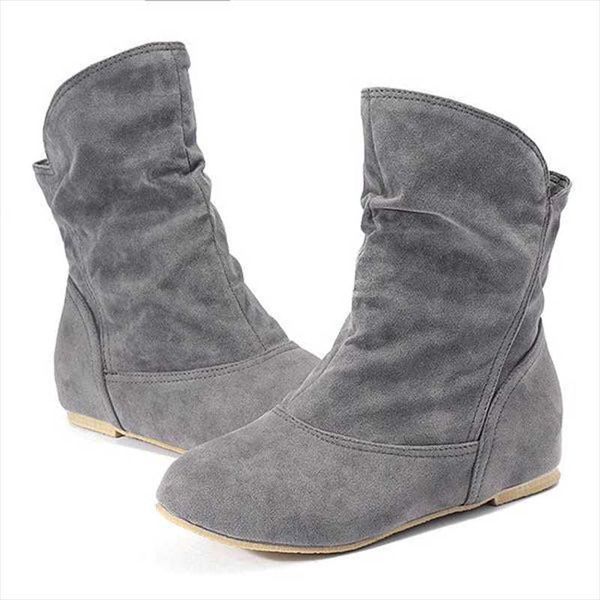 

boots large size 2021 winter autumn women ankle faux suede pleated booties increasing heels casual shoes botas mujer black 8860l