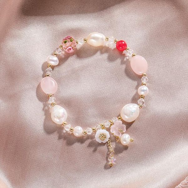 

beaded, strands 2021 natural freshwater pearls/pink crystal beads flower butterfly pendant beaded bracelets for women fashion jewelry ybr421, Black