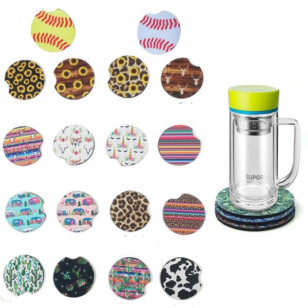 

2021 baseball softball design neoprene car coasters car cup holder coasters for car cup mugs mat contrast home decor accessories, White