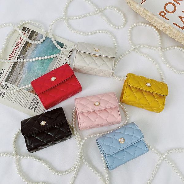 

children pearls princess handbag kids flower pearl messenger bags fashion baby girls rhombus one shoulder bag women mini purse f182, Black