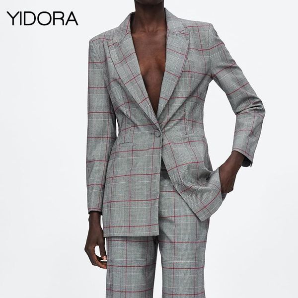 

women contrast gingham checked long blazer with lapel collar sleeves & front pockets - ladies/female plaid women's suits blazers, White;black