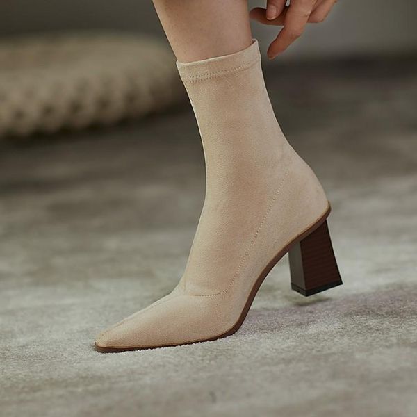 

boots fall/winter 2021 ankle socks, skinny boots, retro special-shaped and small square-headed 34-43, Black